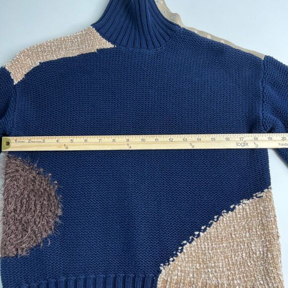 Turtleneck Sweater Miss Capitan size S cotton blue beige brown - Picture 9 of 13